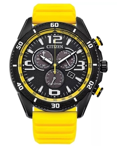 Мужские спортивно-повседневные часы Brycen с желтым силиконовым ремешком, 44.8 мм Citizen