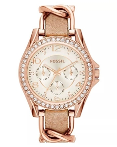 Женские часы Riley с цепочкой и кожаным ремешком цвета розового золота, 38 мм ES3466 Fossil