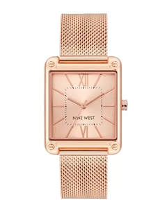 Женские часы Quartz прямоугольные с корпусом из нержавеющей стали розового золота и браслетом-сеткой, 29 мм Nine west