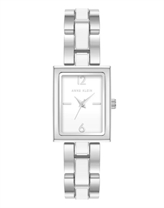 Женские часы Quartz прямоугольные с белым эмалевым циферблатом и корпусом из серебристого металлического сплава, 22 мм Anne klein