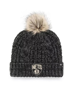 Женская черная вязаная шапка с манжетами и помпоном Brooklyn Nets Meeko '47 brand