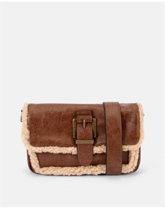 Сумка через плечо с деталями из овчины, коричневый Pepe moll