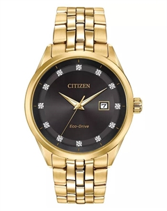 Мужские часы Eco-Drive Corso с бриллиантовыми вставками на золотистом браслете из нержавеющей стали, 41 мм Citizen