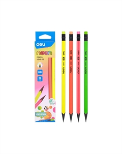 Карандаш чернографитный HB, треугольная форма, с ластиком, ассорти, Neon EU54600 (EU54600-1) Deli