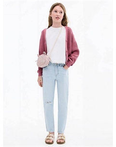 Детские джинсы Mom Fit с декоративной посадкой, Open Blue Mango