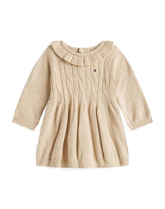 Детское платье из хлопковой смеси с косой вязкой, Malted Milk Tommy hilfiger