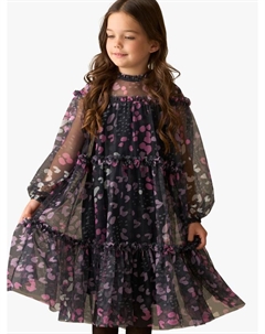 Детское платье с длинными рукавами и принтом из сетчатой ткани, Navy/Multi Angel & rocket