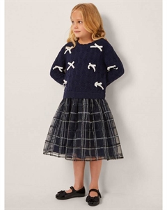 Детское платье 2-в-1 с сетчатым чеком, Navy Monsoon