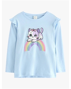 Детская хлопковая кофта с длинным рукавом и радужным котом, Light Blue Lindex