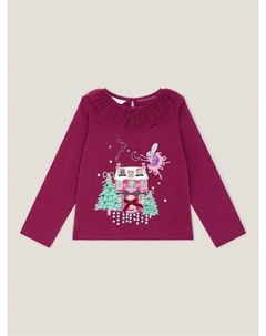 Детская хлопковая кофта с длинным рукавом в рождественском домике, Burgundy Monsoon