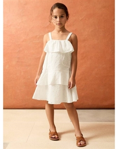 Детское платье Carmen Broderie из хлопка с ярусами, Ivory Reiss