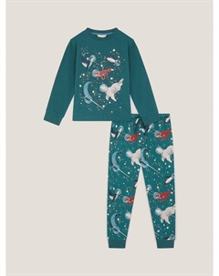 Детский хлопковый пижамный набор с эффектом свечения в темноте космос, Green Monsoon