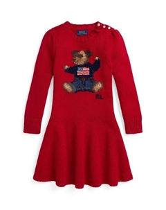 Детское платье-трапеция с длинными рукавами Holiday Bear из шерстяной смеси, Ralph Red Ralph lauren
