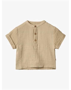 Детская хлопковая рубашка с короткими рукавами на пуговицах, 9441 Soft Sand Wheat