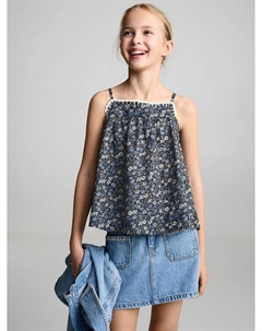 Детский топ Flora без рукавов с цветочным принтом, Medium Blue Mango