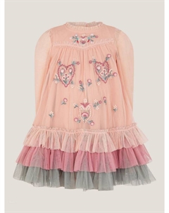 Детское платье с цветочной вышивкой из многослойного тюля, Pink Monsoon