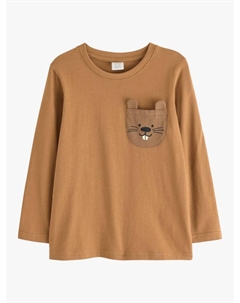 Детская хлопковая кофта с длинными рукавами и игривым карманом, Dark Dusty Beige Lindex