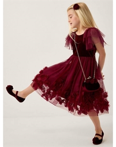 Детское платье с 3D розами из бархата и тюля, Burgundy Monsoon