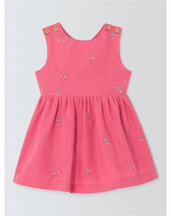 Детское платье без рукавов с вышивкой вишнями из льняной смеси, Pink John lewis