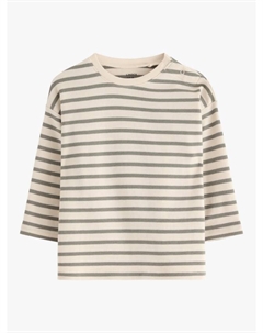 Детская хлопковая расслабленная полосатая кофта с длинными рукавами, Light Dusty Khaki Lindex
