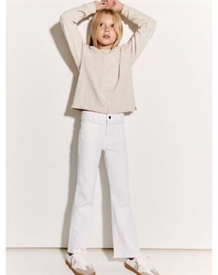 Детские джинсы с бахромой и расклешенными штанинами, White Mango