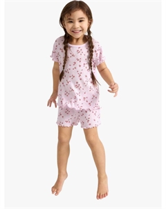 Детский хлопковый комплект пижамы с цветочным принтом шорти, Light Lilac Lindex