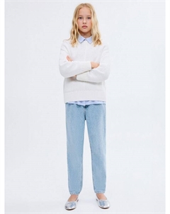 Детские джинсы-джоггеры из хлопка с поясом-мешок, Open Blue Mango