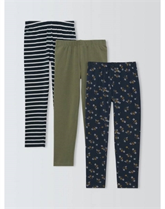 Детские легинсы из джерси с однотонным, полосатым и цветочным принтом, Pack of 3, Green, Blue John lewis