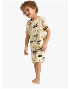 Детский хлопковый комплект пижамы-шорт с принтом строительной техники, Light Yellow Lindex