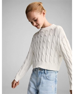 Детский джемпер Carli с вязкой косой, Light Beige Mango