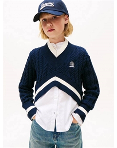 Детский укороченный джемпер с косой вязкой, Dark Night Navy Tommy hilfiger