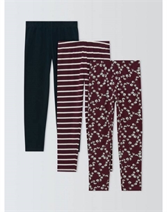 Детские легинсы из джерси с однотонным, полосатым и цветочным принтом, Pack of 3, Berry, Blue, Cream John lewis