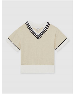 Детский свитер с V-образным вырезом из льна и хлопка Ida, Neutral Reiss