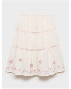 Детская хлопковая юбка Scarlett с вышивкой, Light Beige Mango