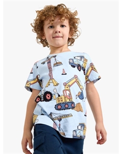 Детская футболка с принтом строительной техники из хлопка, Light Blue Lindex