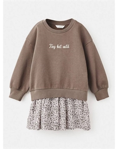 Детское хлопковое платье-худи с леопардовым принтом, Brown Mango