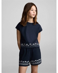 Детский топ с вышивкой пальмы из хлопка, Navy Mango