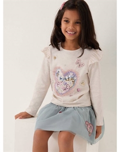 Детский топ с длинными рукавами и пайетками в виде сердечек и бабочек, Ivory Monsoon