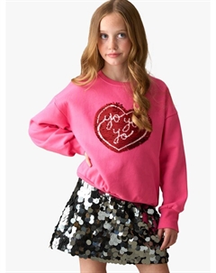 Детский свитшот с пайетками в виде сердца из хлопка, Pink Angel & rocket