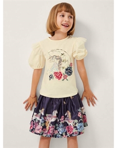 Детская атласная юбка с цветочным принтом и лошадками, Navy Monsoon