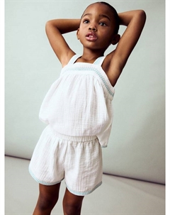 Детские вышитые шорты из текстурированного хлопка Delhip, White Mango