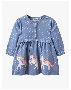 Детское платье с аппликацией единорога и пуговицами из хлопка, Cornflower Jojo maman bébé
