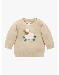 Детский свитер из хлопка и шерсти с фермерским принтом, Almond Melange Purebaby