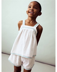 Детская хлопковая блузка без рукавов с вышивкой, White Mango