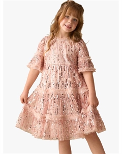 Детское платье с пайетками и короткими рукавами Angel & rocket