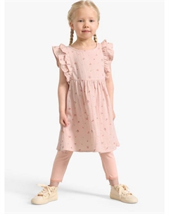 Детское платье с цветочным принтом и рюшами на рукавах из органического хлопка, Light Dusty Pink Lindex