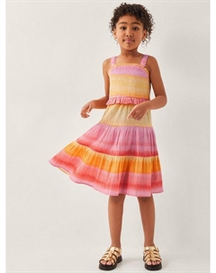 Детское платье из хлопка с омбре и ярусами, Pink Monsoon