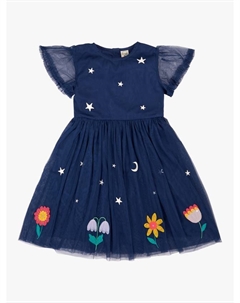 Детское платье Penny с короткими рукавами и аппликацией для праздника, Navy Blue/Flowers Frugi