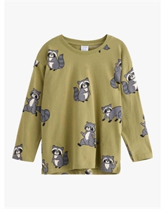 Детская хлопковая кофта с длинным рукавом и принтом животных, Khaki Lindex