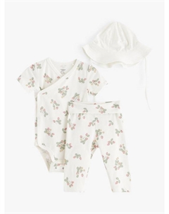 Детский боди-пеленка из органического хлопка с цветочным принтом, Trousers, & Hat Set, Light Dusty White Lindex